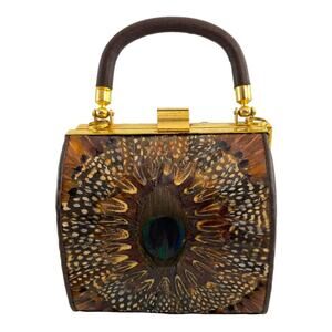 Comeco Vintage Exotic Peacock Feather Diminutive Handbag c 1980